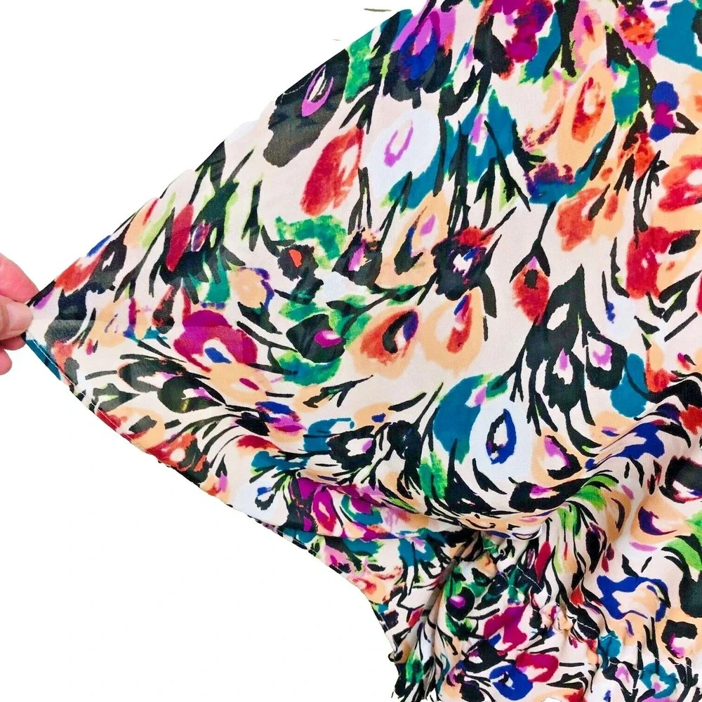 Nicole Miller Kaftan Caftan Dress Abstract Floral Sheer Beachy Fairy Womens L 12